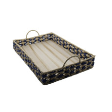 Imagem de BANDEJA RETANGULAR PALHA COLOR CESTARIA COM ALÇA 48X32X13CM COR AZUL COM NATURAL - Inverno Verao Comercio De Modas E Decoracao Eireli