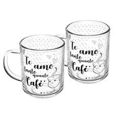 Imagem de CONJUNTO COM 2 CANECAS EM VIDRO TE AMO TANTO QUANTO CAFÉ 220ML  - Coliseu Presentes Ltda