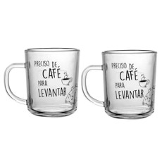 Imagem de CONJUNTO DE CANECAS DE VIDRO PRECISO DE CAFÉ P/ LEVANTAR 2 PEÇAS 220ML - Coliseu Presentes Ltda