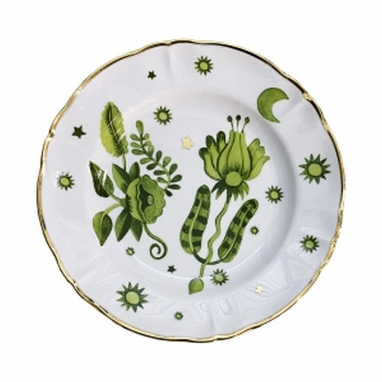 Imagem PRATO PARA SOBREMESA DE PORCELANA ITALIANA BITOSSI DA COLEÇÃO FLORAL COM FILETE DOURADO 20,5 CM 