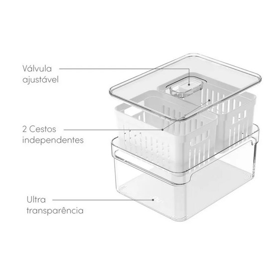 Imagem ORGANIZADOR COM CESTO DUPLO 2,2L CLEAR FRESH OU 15 X 20 X 9,5CM NATURAL 