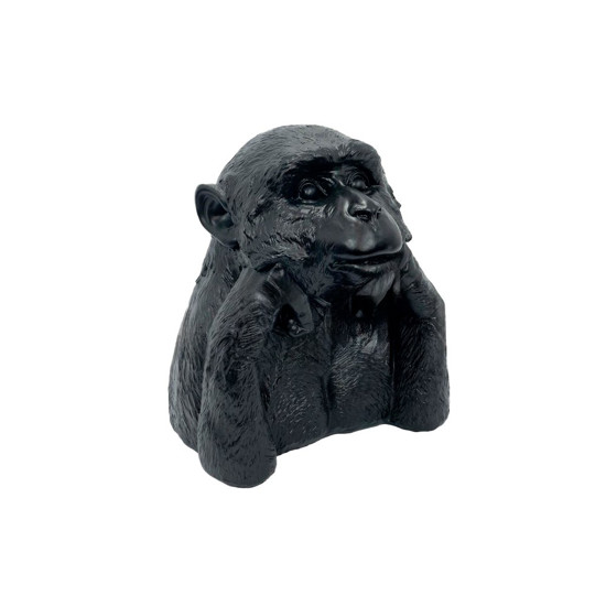 Imagem ESCULTURA DECORATIVA MACACO EM RESINA COR PRETO 21X18X18CM 