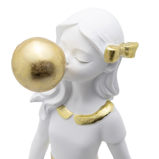 Imagem ESCULTURA MENINA DETALHES EM RESINA COR BRANCO COM DOURADO 30X12X11CM 