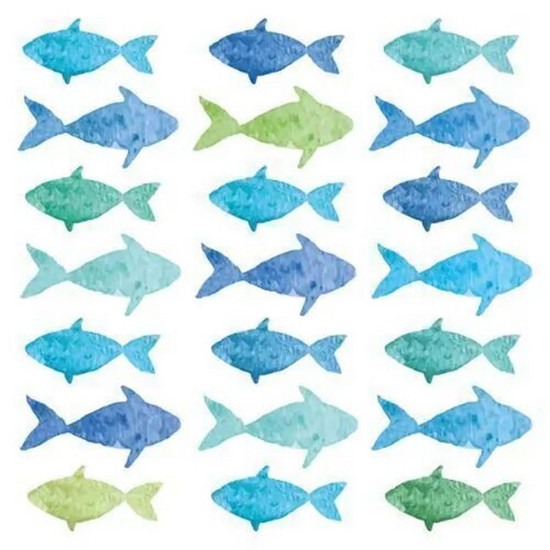 Imagem JOGO DE GUARDANAPO ESTAMPADO AQUARELL FISHES 20 UNIDADES DE PAPEL 33X33CM