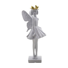 Imagem de ESCULTURA MENINA COM ASAS E BORBOLETAS EM RESINA COR BRANCO COM DOURADO 25X10X11CM  - Lucatti Artes E Decoracoes Ltda