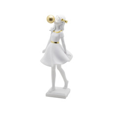 Imagem de ESCULTURA MENINA DETALHES EM RESINA COR BRANCO COM DOURADO 30X12X11CM  - Lucatti Artes E Decoracoes Ltda