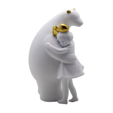 Imagem de ESCULTURA URSO ABRAÇANDO MENINA EM RESINA COR BRANCO E DOURADO 16CM  - Lucatti Artes E Decoracoes Ltda