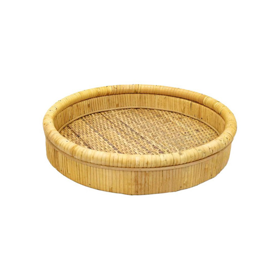 Imagem BANDEJA REDONDA EM RATTAN E MDF COR NATURAL M 31X31X6CM 