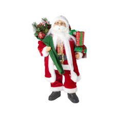 Imagem de PAPAI NOEL EM PÉ COM SACO E PRESENTES COR VERMELHO E VERDE 45CM - Cromus Embalagens Ind. E Com. Ltda