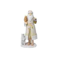 Imagem de PAPAI NOEL DECORATIVO EM RESINA COM URSO E CASTOR E LAMPARINA COR BRANCO COM DOURADO 31CM - Cromus Embalagens Ind. E Com. Ltda