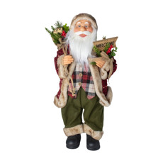 Imagem de PAPAI NOEL EM PÉ 60CM COR VERMELHO E VERDE COM PLACA E PRESENTE  - Cromus Embalagens Ind. E Com. Ltda