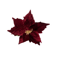 Imagem de FLOR POINSETIA DECORATIVA COR VERMELHO E DOURADO COM FOLHA 48CM CABO LONGO  - Cromus Embalagens Ind. E Com. Ltda