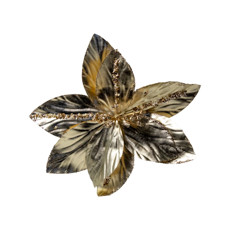 Imagem de FLOR POINSETIA DECORATIVA COR DOURADO COM GLITTER 29CM CABO CURTO  - Cromus Embalagens Ind. E Com. Ltda