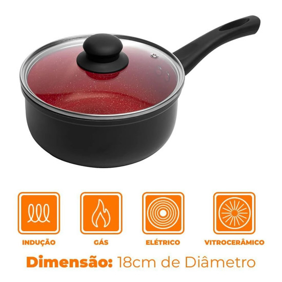 Imagem PANELA REVESTIMENTO ANTIADERENTE CERÂMICA DE INDUÇÃO PRETO E VERMELHO 18CM