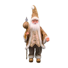 Imagem de PAPAI NOEL MUSICAL DECORATIVO EM PÉ COM BENGALA COR DOURADO COM BRANCO 70CM  - Zona Livre Logistica Epp