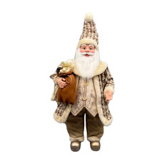 Imagem de PAPAI NOEL DECORATIVO EM PÉ COM SACO DE PRESENTES COR LINHO MARROM COM BRANCO 100CM  - Zona Livre Logistica Epp