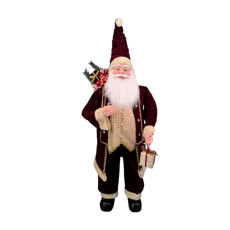 Imagem de PAPAI NOEL DECORATIVO EM PÉ COM SACO E PRESENTE COR VINHO COM DOURADO 140CM - Zona Livre Logistica Epp