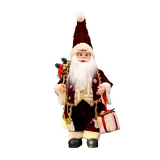 Imagem de PAPAI NOEL DECORATIVO EM PÉ COM SACO E PRESENTE COR VINHO COM DOURADO 40CM - Zona Livre Logistica Epp