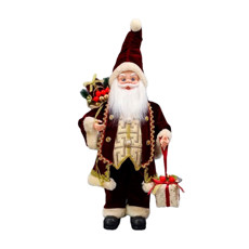 Imagem de PAPAI NOEL DECORATIVO EM PÉ COM SACO E PRESENTE COR VINHO COM DOURADO 50CM  - Zona Livre Logistica Epp