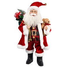 Imagem de PAPAI NOEL DECORATIVO EM PÉ COM SACO DE PRESENTES E URSO 24X45CM - GRILLO 57125 - Grillo Ltda