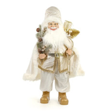 Imagem de PAPAI NOEL DECORATIVO EM PÉ COM SACO DE PRESENTE COR BRANCO COM DOURADO 60CM - CROMUS  - Cromus Embalagens Ind. E Com. Ltda