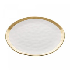 Imagem de PRATO PARA SOBREMESA DE PORCELANA DUBAI BRANCO E DOURADO 21CM X 2CM WOLFF - Rojemac Impotacao E Exportacao Ltda