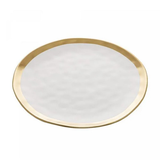 Imagem PRATO PARA SOBREMESA DE PORCELANA DUBAI BRANCO E DOURADO 21CM X 2CM WOLFF