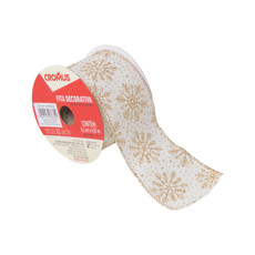 Imagem de FITA DE NATAL COR BRANCO COM GLITTER DOURADO 6,3CM X 9,14 METROS - CROMUS  - Cromus Embalagens Ind. E Com. Ltda