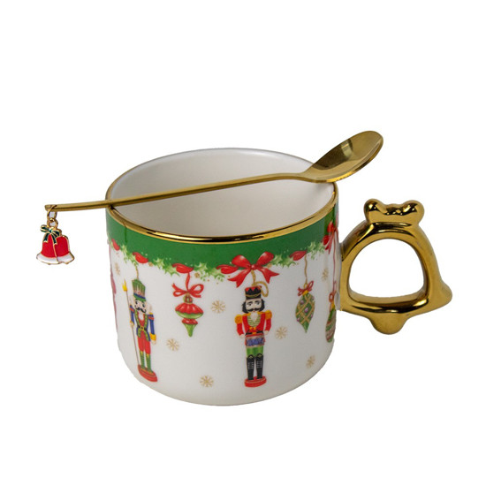 Imagem CANECA EM PORCELANA COM ESTAMPA DE NATAL COM COLHER 17CM - TOK DA CASA