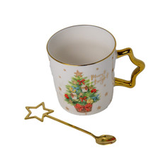 Imagem de CANECA EM PORCELANA COM ESTAMPA DE NATAL COM COLHER 15CM - TOK DA CASA - Cromus Embalagens Ind. E Com. Ltda