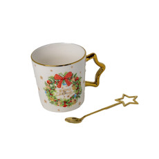 Imagem de CANECA EM PORCELANA COM ESTAMPA DE NATAL COM COLHER 15CM - TOK DA CASA - Cromus Embalagens Ind. E Com. Ltda