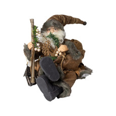 Imagem de PAPAI NOEL DECORATIVO SENTADO COM SACO DE PRESENTES E LAMPARINA COR MARROM 45CM - TOK DA CASA - Cromus Embalagens Ind. E Com. Ltda