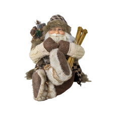 Imagem de PAPAI NOEL DECORATIVO COM SKI E SACO DE PRESENTES SENTADO COR MARROM 45CM - TOK DA CASA - Cromus Embalagens Ind. E Com. Ltda