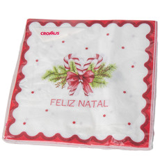 Imagem de GUARDANAPO DE PAPEL FELIZ NATAK COR BRANCO COM VERMELHO 33X33CM 20 UNIDADES - CROMUS - Cromus Embalagens Ind. E Com. Ltda