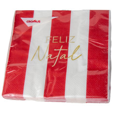 Imagem de GUARDANAPO DE PAPEL FELIZ NATAL COR VERMELHO, BRANCO E DOURADO 33X33CM 20 UNIDADES - CROMUS - Cromus Embalagens Ind. E Com. Ltda