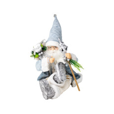 Imagem de PAPAI NOEL DECORATIVO SENTADO COM SACO DE PRESENTES COR AZUL COM PRATEADO 45CM - TOK DA CASA - Cromus Embalagens Ind. E Com. Ltda