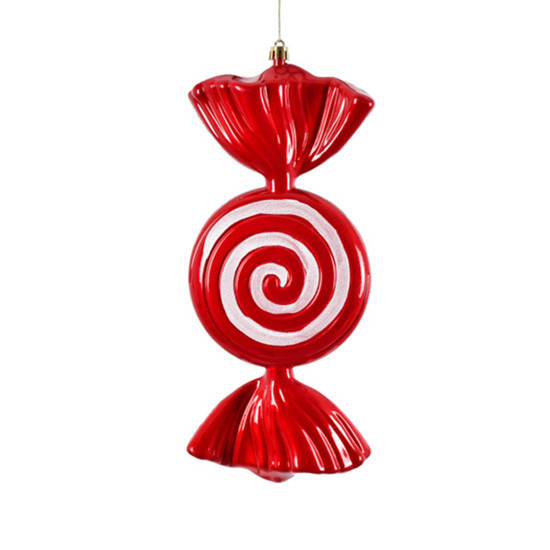 Imagem BOMBOM DECORATIVO PARA PENDURAR COR VERMELHO COM BRANCO DE PLÁSTICO 29CM - GRILLO 56487