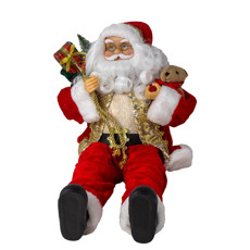 Imagem de PAPAI NOEL DECORATIVO SENTADO COM SACO DE PRESENTE E URSO COR VERMELHO COM BRANCO 45CM - TOK DA CASA - Cromus Embalagens Ind. E Com. Ltda