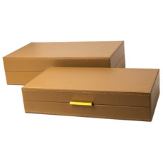Imagem de CONJUNTO DUAS CAIXAS DE MADEIRA REVESTIDAS EM COURO SINTÉTICO 38X22X10CM - CROSS - Cross Comercial Ltda