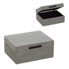 Imagem de CAIXA DECORATIVA CINZA EM MDF E REVESTIDA EM LINHO 11X25X20 CM - MABRUK - Mabruk Importacao E Comercio Ltda