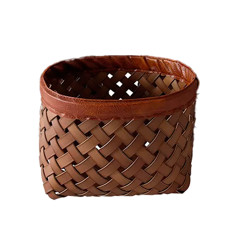 Imagem de CESTO DECORATIVO DE TIRAS DE COURO SINTÉTICO MARROM 25,5X37X30CM - CROSS - Cross Comercial Ltda