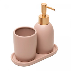 Imagem de CONJUNTO 3 PEÇAS PARA BANHEIRO LONDRES 220ML BEGE CERÂMICA - LYOR - Coliseu Presentes Ltda