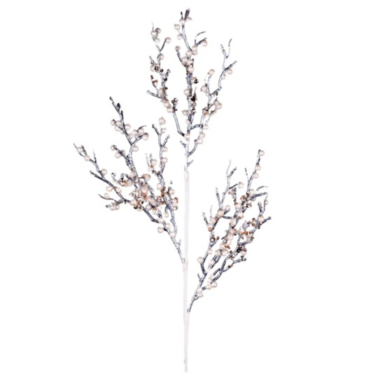 Imagem HASTE DECORATIVA DE BERRIES BRANCAS PEROLADAS EM PLÁSTICO E METAL 47CM - GRILLO