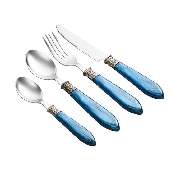 Imagem FAQUEIRO 24 PEÇAS AÇO INOX COM CABO DE ACRÍLICO MOTHER PEARL AZUL LYOR 