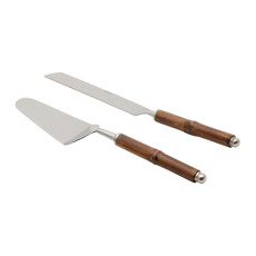 Imagem de CONJUNTO 2 PEÇAS PARA SERVIR BOLO EM AÇO INOX E CABO EM BAMBU - WOLFF - Rojemac Impotacao E Exportacao Ltda