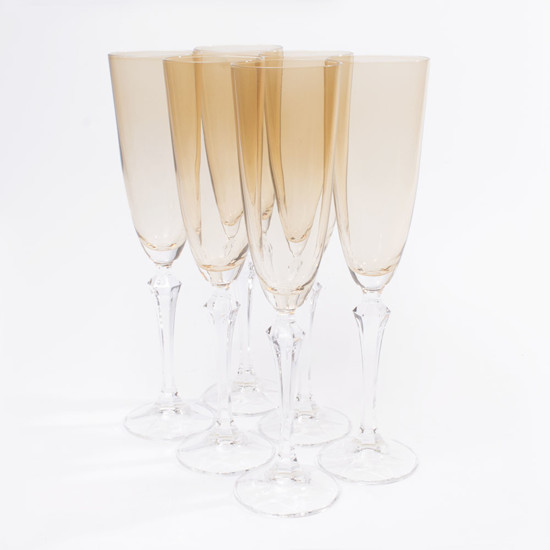 Imagem JOGO COM 6 TAÇAS PARA CHAMPAGNE CRISTAL 200ML ELISABETH AMBAR BOHEMIA
