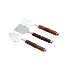 Imagem de JOGO COM 3 PEÇAS PARA QUEIJO AÇO INOX COM CABO DE BAMBOO ESCURO - WOLFF - Rojemac Impotacao E Exportacao Ltda