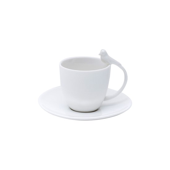 Imagem JOGO COM 6 XÍCARAS DE CAFÉ COM PIRES EM PORCELANA BIRDS 85ML BRANCO WOLFF