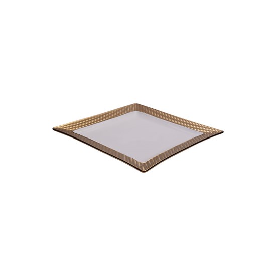 Imagem PRATO PARA SOBREMESA QUADRADO EM CERÂMICA HOME 21CM BRANCO E DOURADO 45484 GRILLO CT18A