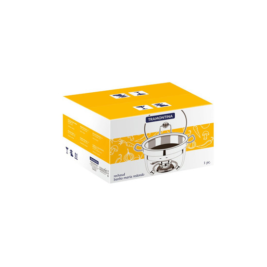 Imagem RECHAUD TRAMONTINA REDONDO EM AÇO INOX BANHO MARIA COM SUPORTE PARA TAMPA E FOGAREIRO 4,3 L
